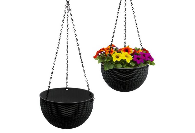 Spetebo Blumenampel in Rattan Optik - 23 cm - mit schwarzer Metallkette (Anzahl, 1 St., Stück), Drainage mit Verschluss-Stopfen von Spetebo