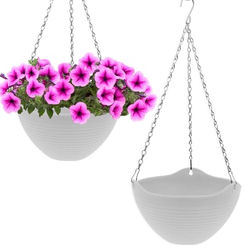 Spetebo Blumenampel weiß mit Rillen Struktur 25 cm - 2er Set - Kunststoff Hängeampel mit Ablauf und Metallkette - Garten Deko Hänge Blumentopf Pflanztopf Pflanzschale Blumenschale Hängetopf Spetebo Blumenampel weiß mit Rillen Struktur 25 cm - 2er Set - Kunststoff Hängeampel mit Ablauf und Metallkette - Garten Deko Hänge Blumentopf Pflanztopf Pflanzschale Blumenschale Hängetopf von Spetebo
