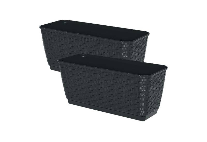 Spetebo Blumenkasten Balkon Blumenkasten mit Halterung und Bewässerungssystem (Set, 2 St., Blumenkasten mit Halterungen), Kunststoff Geländer Pflanztopf in anthrazit von Spetebo