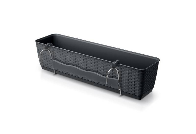 Spetebo Blumenkasten Balkon Blumenkasten mit Halterung und Bewässerungssystem (Stück, 1 St., Blumenkasten mit Halterungen), Kunststoff Geländer Pflanztopf in anthrazit von Spetebo