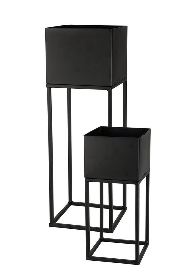 Spetebo Blumenständer Garten Metall Blumentopf 2er Set schwarz 58 / 37cm (Set, 2 St., 2er-Set), Pflanzen Ständer mit integriertem Übertopf von Spetebo