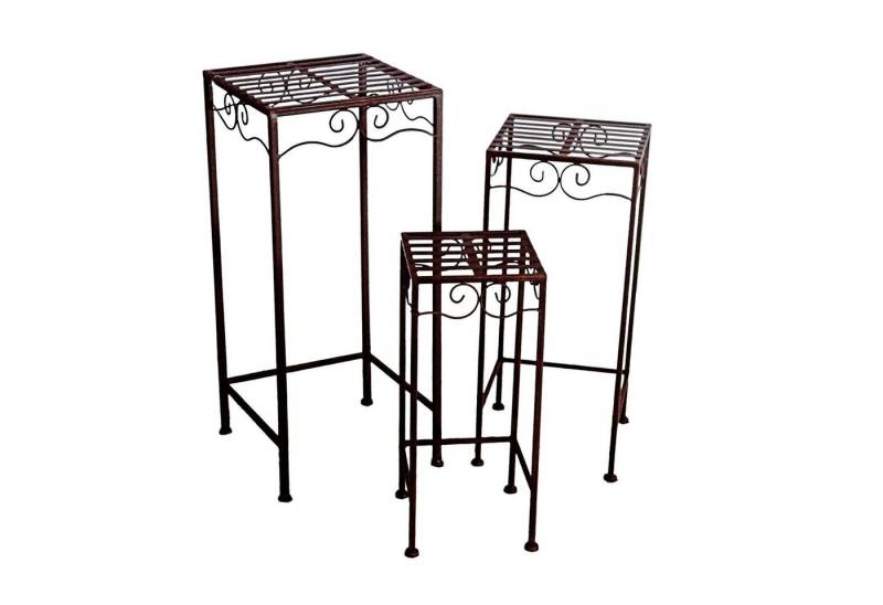 Spetebo Blumenständer Metall Blumenhocker eckig im 3er Set - 68 / 58 / 48 cm (3 St), aus Eisen in brauner Rost Optik von Spetebo