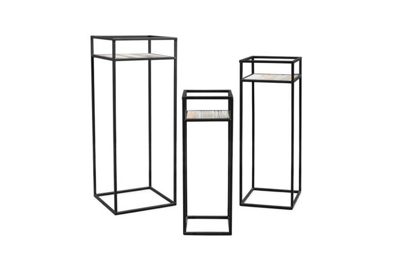 Spetebo Blumenständer Metall Blumenhocker schwarz 3er Set - 70 / 60 / 50 cm (Set, 3 St., Blumentreppe), eckiger Pflanzenständer mit Holzplatte in 3 Größen von Spetebo