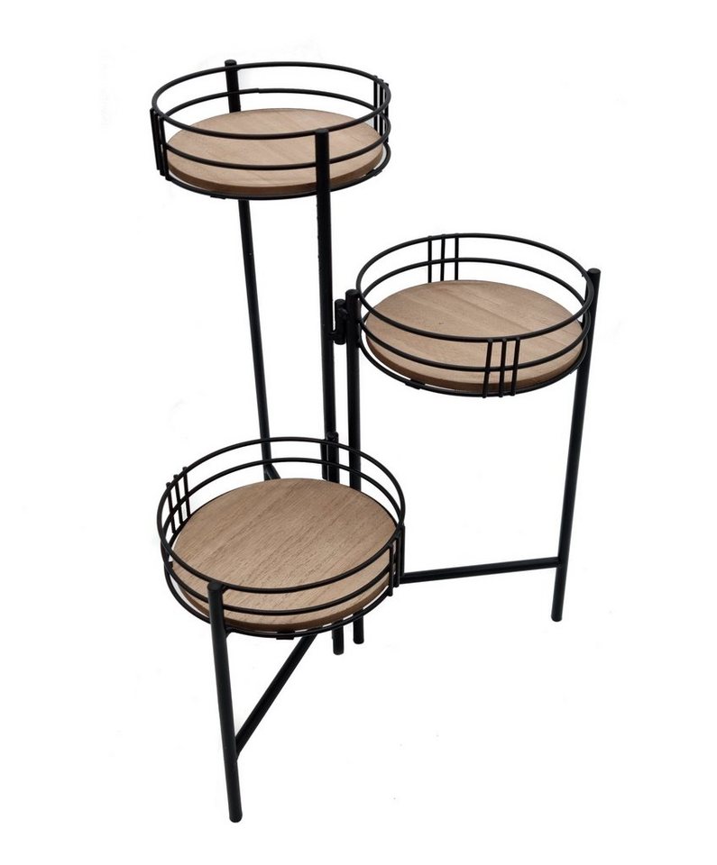 Spetebo Blumenständer Metall Blumentopfständer schwarz - 40 x 32 cm (Stück, 1 St., Blumentopf Ständer), klappbare Etagere mit 3 Holz Ablagen von Spetebo