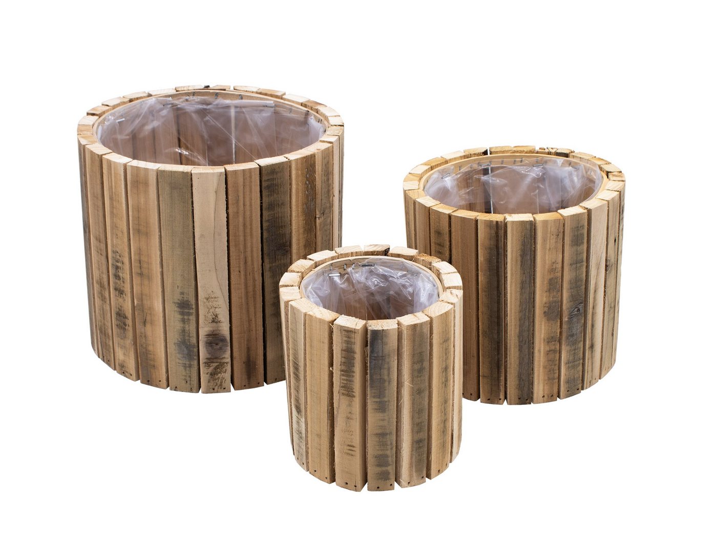 Spetebo Blumentopf Holz Pflanztopf im 3er Set - 23 / 20 / 14 cm (Set, 1 St., 3er), Blumentopf Übertopf mit Folie von Spetebo