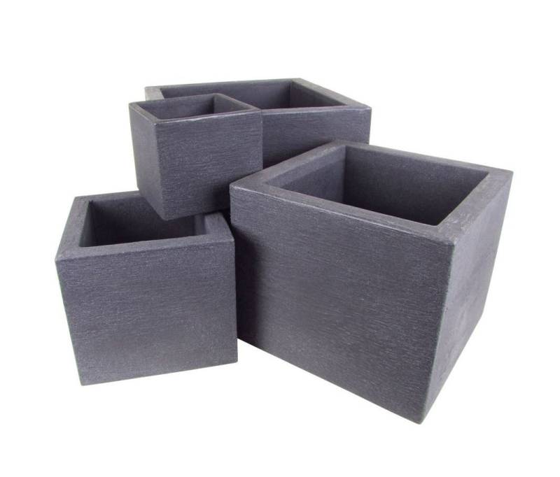 Spetebo Blumentopf Kunststoff Kubus Pflanzkübel anthrazit - 4er Set (4er Set, 4 St., Set), schwarze Pflanztöpfe in 4 Größen von Spetebo