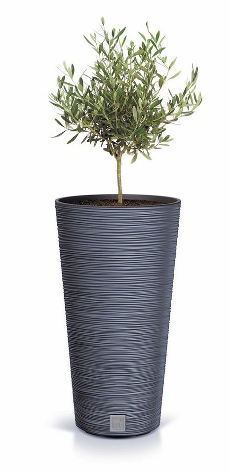 Spetebo Blumentopf Kunststoff Rillen Blumen Topf anthrazit - 58x30 cm (Stück, 1 St., Blumentopf), Rillen Design Pflanzkübel mit Einsatz von Spetebo