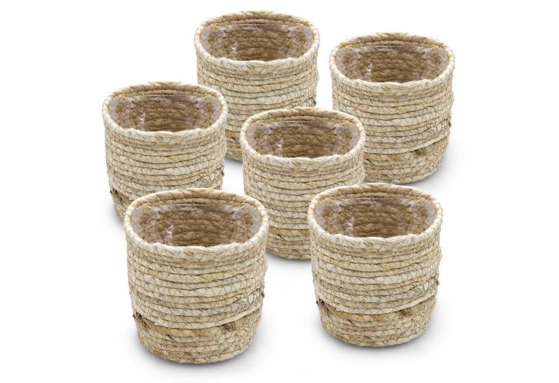 Spetebo Blumentopf Mini Blumentopf aus Grasgeflecht 10 cm - 6er Set (Set, 6 St., Mini Pflanzkorb), Pflanzgefäß aus Naturfasern mit Folie ausgekleidet von Spetebo