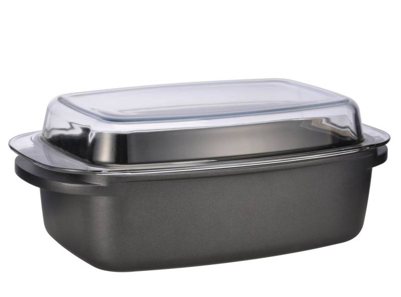Spetebo Bräter Aluguss Bräter mit Glasdeckel - 5,6 L, Druckguss-Aluminium (mit Deckel, 1-tlg., Topf inklusive Deckel), Metall Kasserolle Servierpfanne von Spetebo