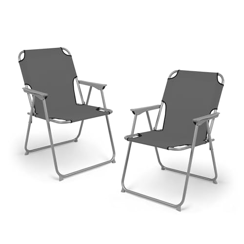 Spetebo Camping Klappstuhl grau belastbar bis 120 kg - 2er Set - Klassischer Campingstuhl klappbar - Gartenstuhl Angelstuhl Faltstuhl Campingsessel klassisch für Garten Reise Festival von Spetebo