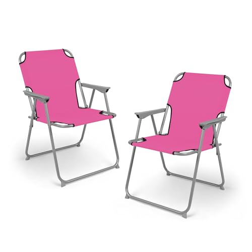 Spetebo Camping Klappstuhl pink belastbar bis 120 kg - 2er Set - Klassischer Campingstuhl klappbar - Gartenstuhl Angelstuhl Faltstuhl Campingsessel klassisch für Garten Reise Festival von Spetebo
