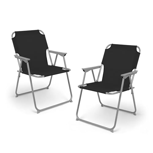 Spetebo Camping Klappstuhl schwarz belastbar bis 120 kg - 2er Set - Klassischer Campingstuhl klappbar - Gartenstuhl Angelstuhl Faltstuhl Campingsessel klassisch für Garten Reise Festival von Spetebo