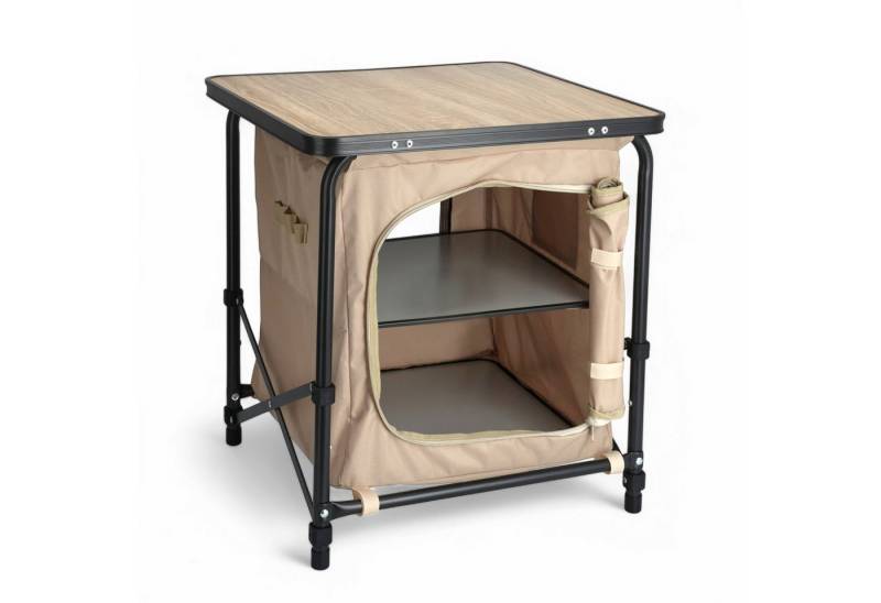 Spetebo Campingtisch 2-in-1 Stoff Campingschrank beige - 53 x 48 cm (Artikel, 1-St., inkl. Tragetasche), faltbar mit Tischplatte in Holz Optik von Spetebo