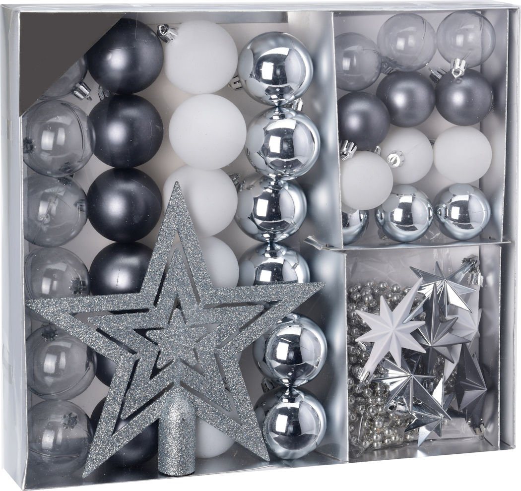 Spetebo Christbaumschmuck Christbaumschmuck 45 Teile Set - silber (45-tlg), Shatterproof Deko Weihnachtskugeln bruchsicher - Christbaumschmuck von Spetebo