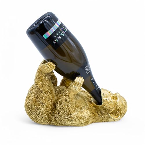 Spetebo Deko Flaschenhalter AFFE Gold - 27 x 15 cm - Halter für Weinflaschen Durstiges Tier - Tischdeko Figur Skulptur Weinhalter Flaschenständer trinkende Tiere von Spetebo