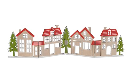 Spetebo Deko Häuserzeile aus Holz klappbar 60 x 16 cm - rot und grün - Weihnachtsstadt Silhouette zur Tischdekoration - Weihnachtsdeko Tischdeko für Weihnachten Weihnachtsstadt Skyline von Spetebo