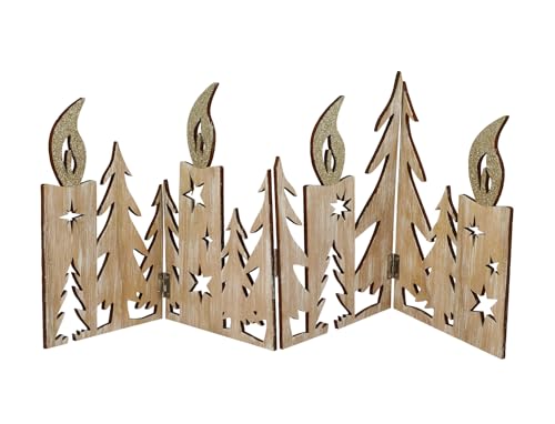 Spetebo Deko Weihnachts Silhouette aus Holz klappbar 60 x 23 cm - Natur/Gold - Kerzen Tannen Aufsteller zur Tischdekoration - Weihnachtsdeko Tischdeko für Weihnachten von Spetebo