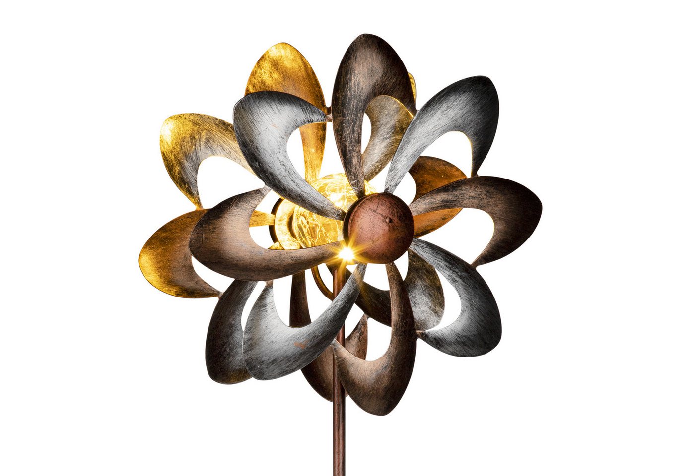 Spetebo Deko-Windrad Metall Doppel Windrad mit Solar LED Glaskugel - Ø 23 cm (Stück, 1 St., Windrad), Deko Gartenstecker mit Beleuchtung in warm weiß von Spetebo