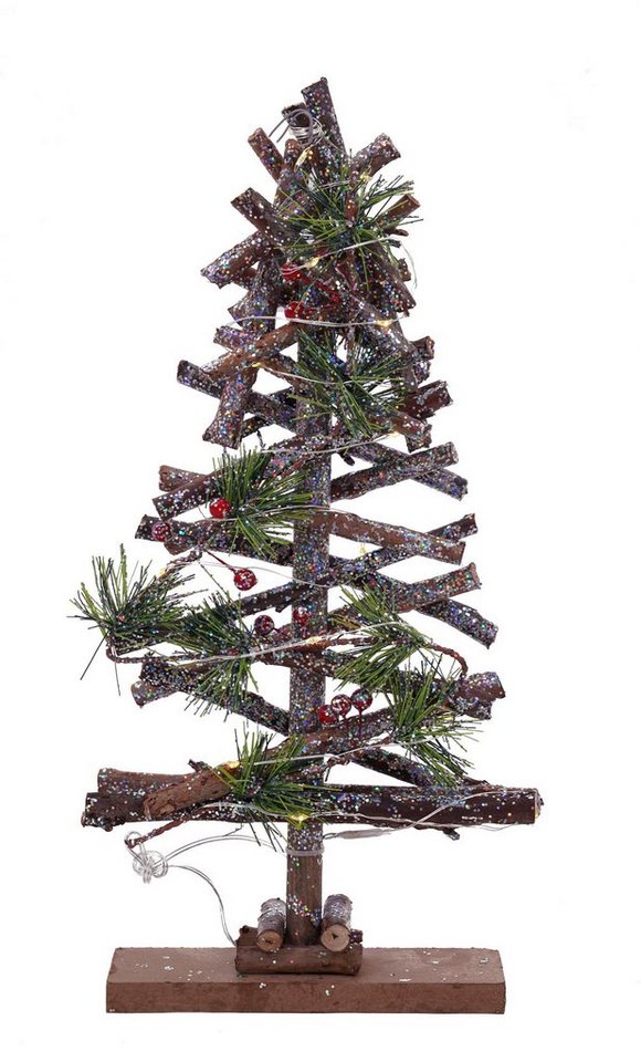 Spetebo Dekobaum Deko Tannenbaum mit 15 warmweißen LEDs (Stück, 1 St., Beleuchtetes Deko Holzhaus), mit Beleuchtung von Spetebo