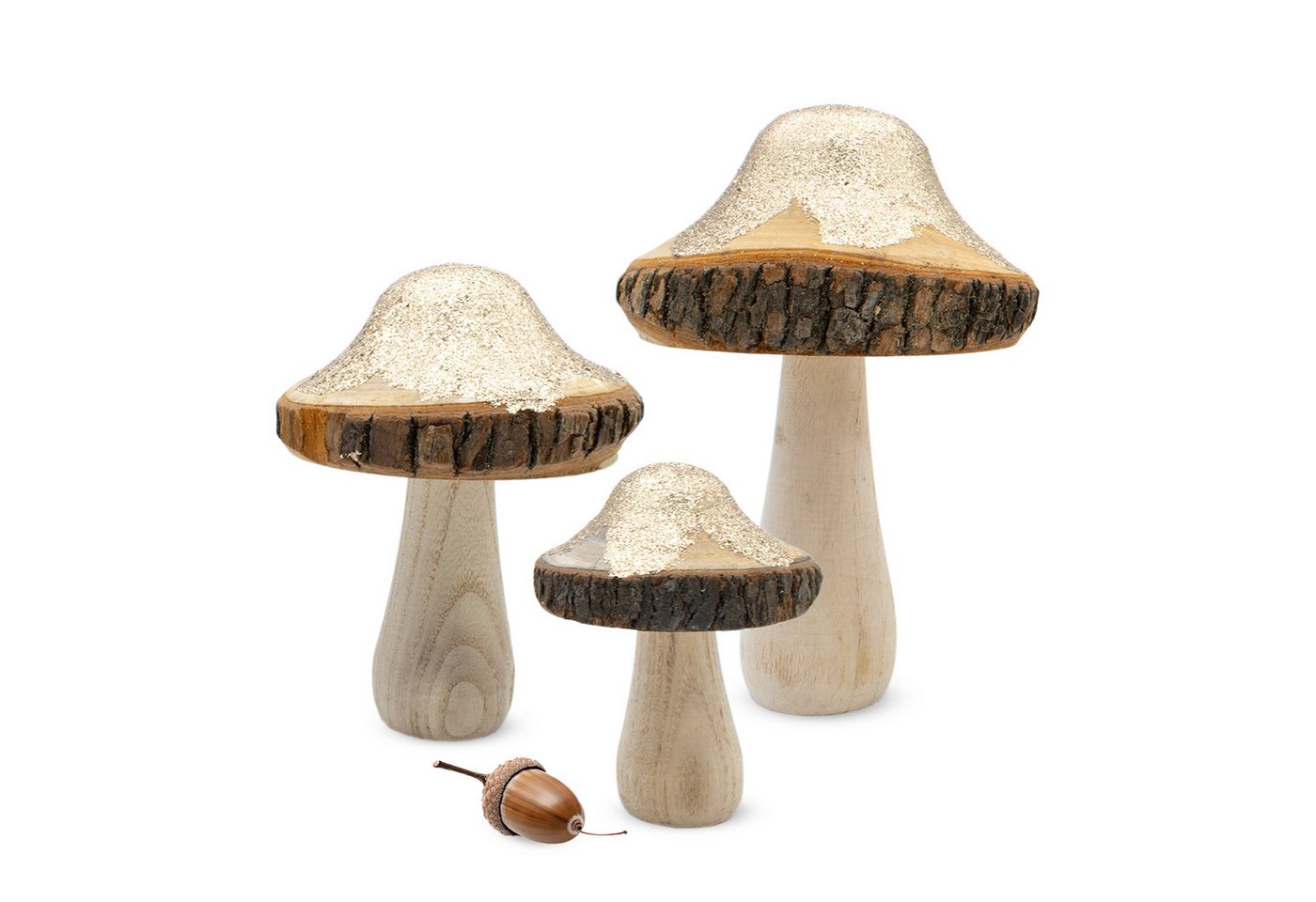 Spetebo Dekofigur Deko Pilze mit Gold Glitzer (Set, 1 St., 3 Pilze in verschiedenen Größen), Holz Pilz Figur zur Herbst Dekoration von Spetebo