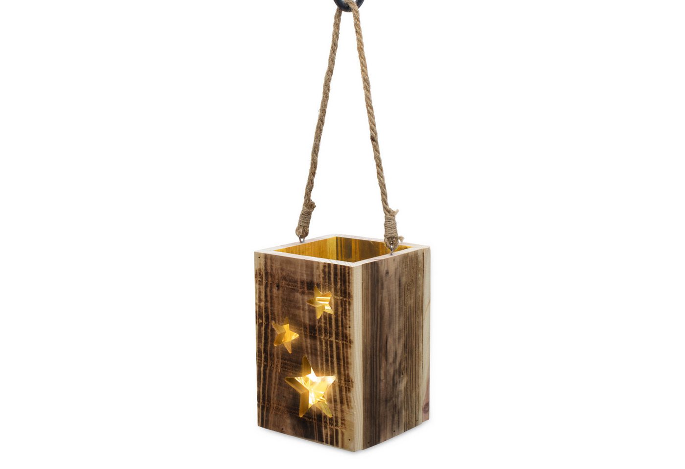 Spetebo Dekofigur Holz Laterne mit Lichterkette im Glas 20 LED warm weiß (Anzahl, 1 St., Stück), mit Glas-Einsatz von Spetebo