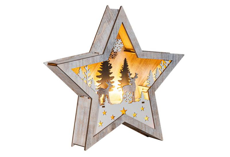 Spetebo Dekofigur LED Weihnachts Stern aus Holz 25 cm (Deko Aufsteller, 1 St., Rentier im Wald), Leuchtfarbe : warm weiß von Spetebo