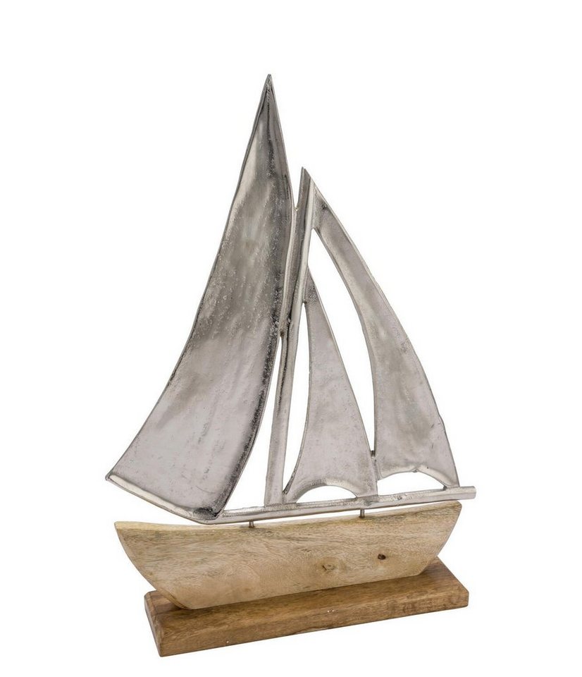 Spetebo Dekoobjekt Alu Boot Aufsteller maritim - 20 cm / klein (Stück, 1 St., Deko Aufsteller), Mango Holz Tisch Figur Küsten Deko von Spetebo