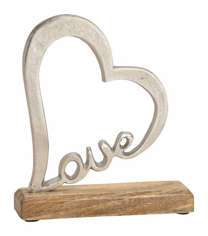 Spetebo Dekoobjekt Deko Herz aus Metall auf Holzfuß - LOVE (Stück, 1 St., Design Herz), Designer Herz aus Metall mit Mango Holz Fuß 20 x 18 cm von Spetebo