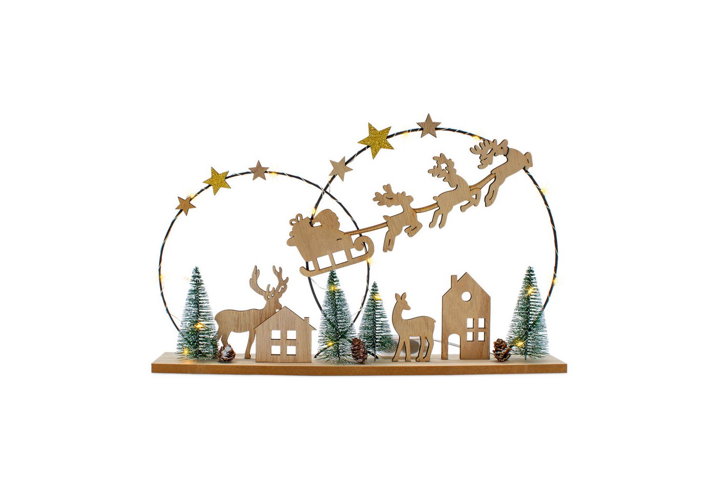 Spetebo Dekoobjekt LED Deko Aufsteller aus Holz mit Weihnachts Motiv (Packung, 1 tlg), Silhoutten Bild Weihnachtsmann mit Schlitten warm weiß beleuchtet von Spetebo