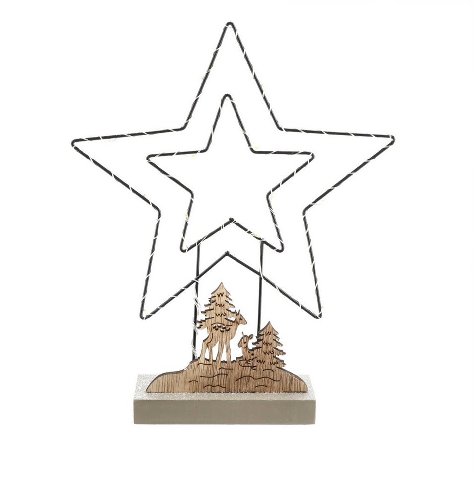 Spetebo Dekoobjekt LED Stern Aufsteller aus Holz - 27 x 21 cm (Packung, 1 tlg), Silhoutten Bild Winterlandschaft mit Rehen warm weiß beleuchtet von Spetebo