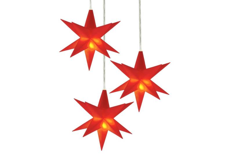 Spetebo Dekostern Weihnachts Leuchtstern 3D 12cm mit Timer - rot, 3 St., Fenster Deko Stern Batterie betrieben von Spetebo