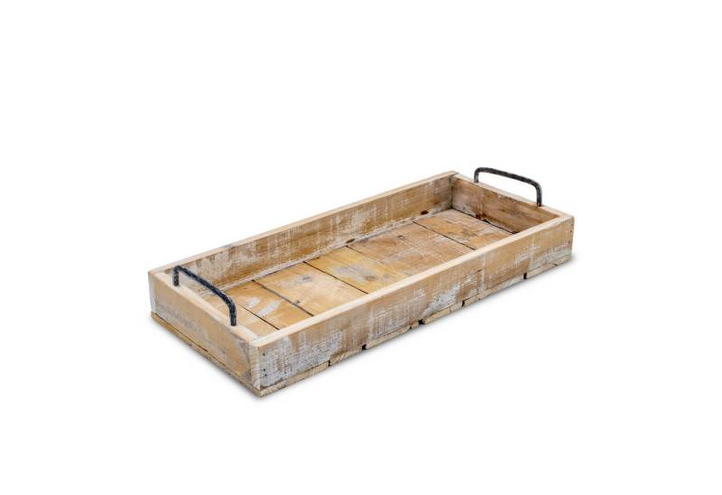 Spetebo Dekotablett Holz Deko Tablett Used Look mit Griffen aus Metall - 45 x 20 cm (Stück, 1 St., Dekoratives Tablett), Servier und Kerzen Brett rechteckig von Spetebo