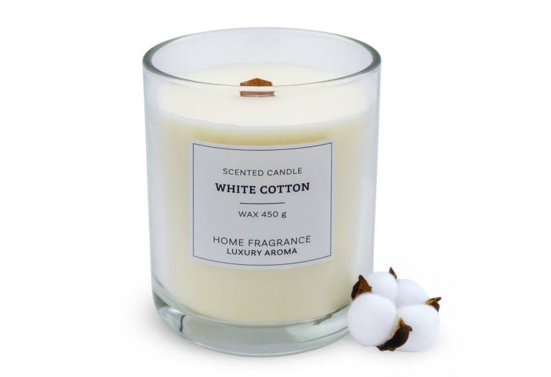 Spetebo Duftkerze Duftkerze im Glas 13 cm - White Cotton Duft (Anzahl, 1-tlg., Stück), mit Knisterdocht von Spetebo