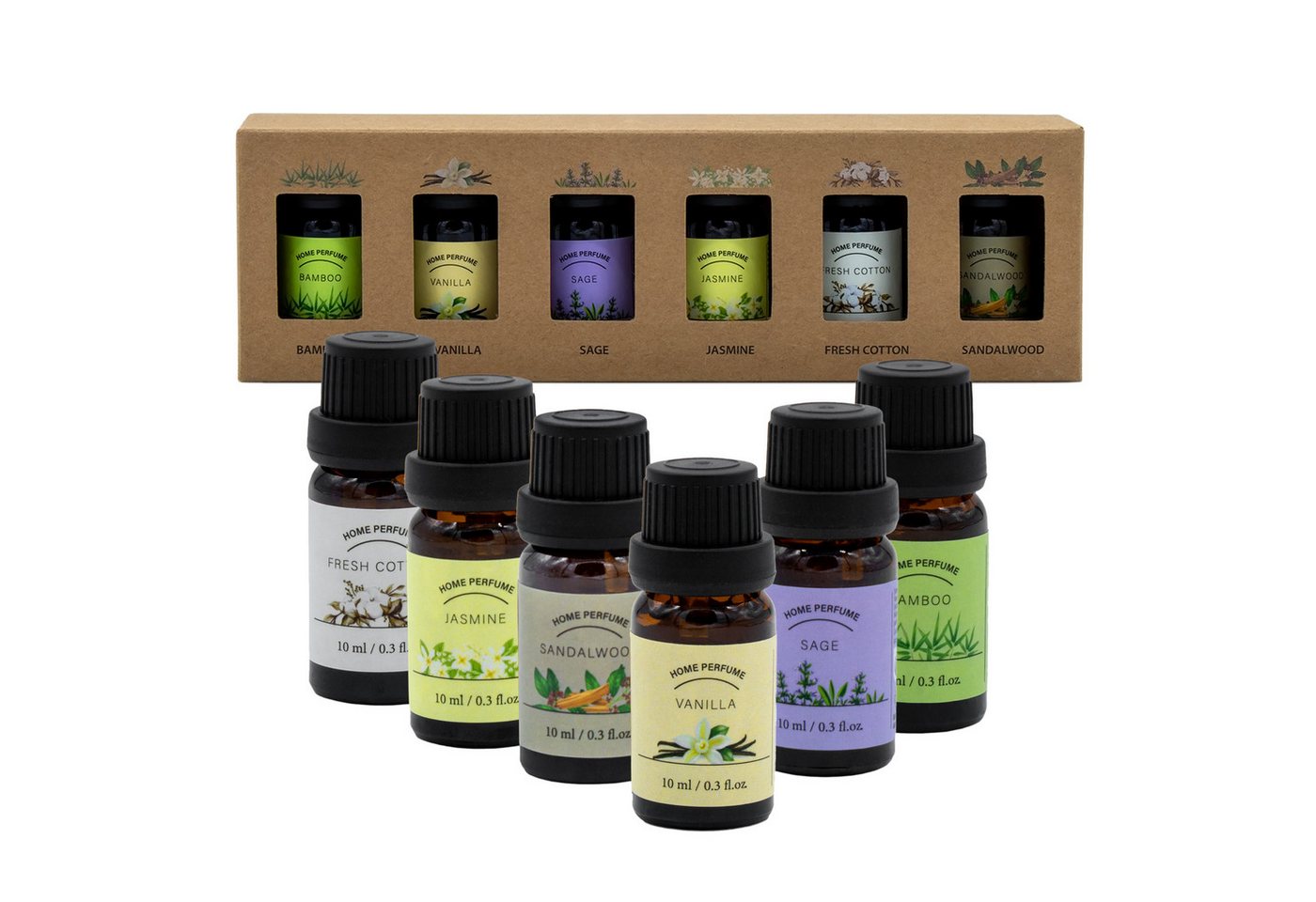 Spetebo Duftöl Aromaöl für Diffuser in 6 verschiedenen Düfen (12er Set, 1-St., 12 Flacon mit jeweils 10ml), zur Anwendung in Diffuser-Gräten von Spetebo