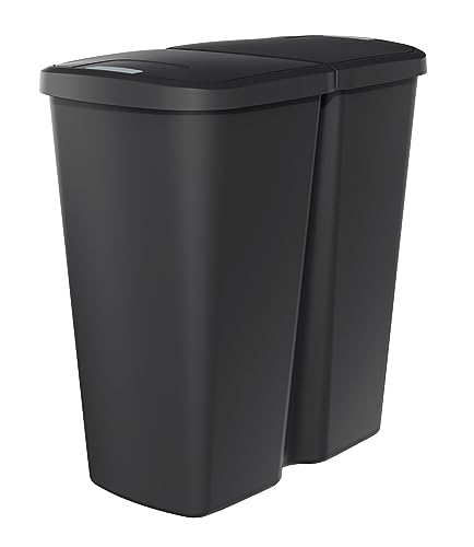 Spetebo Duo Abfalleimer eckig 45 Liter - schwarz - Kunststoff Mülleimer mit 2 Deckelöffnungen - Doppel Müllsammler Mülltrenner Mülltonne Abfalltonne von Spetebo