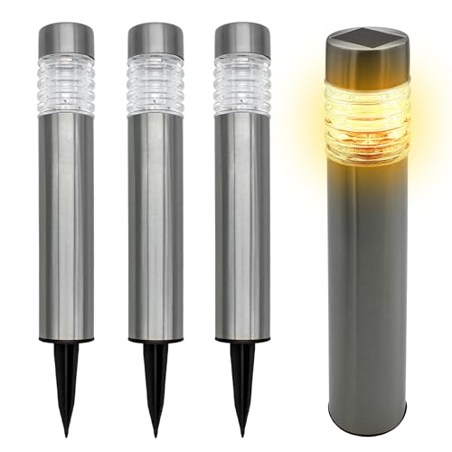Spetebo Edelstahl Solar Gehwegleuchte 42 x 8 cm - 4er Set in silber - Garten Wegeleuchte warm weiß - Solarleuchte Gartenlicht Außenleuchte Deko Beleuchtung solarbetrieben für Außen Terrasse von Spetebo