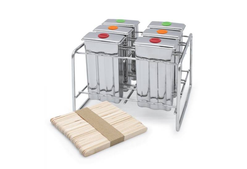 Spetebo Eisform Eisformen aus Edelstahl inklusive 50 Holz Eisstiele - 6er Set, (Set 6-tlg), Popsicle Form mit Metall Ständer für Eis am Stiel von Spetebo