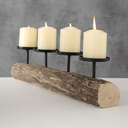 Spetebo Eukalyptus Holz Adventskerzenhalter 51 cm - Metall Kerzenständer Massivholz Kerzenhalter rustikal von Spetebo