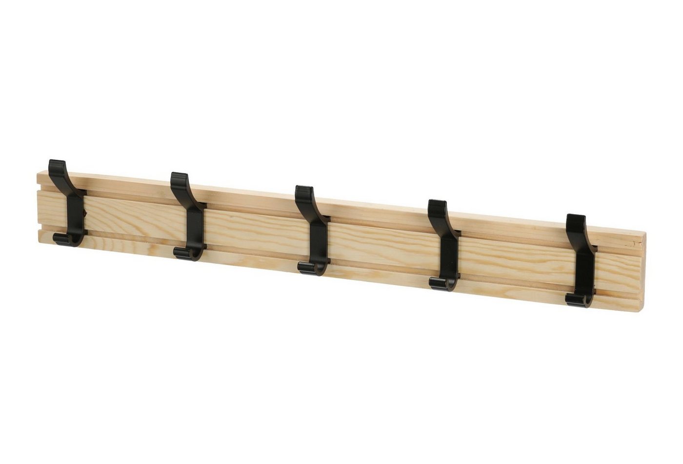 Spetebo Garderobenleiste Holz Garderobenleiste mit 5 Haken - 50 cm (Inhalt, 1 St., Leiste mit 5 Haken), Schiebesystem der Haken, klassisch, Kunststoff Haken von Spetebo