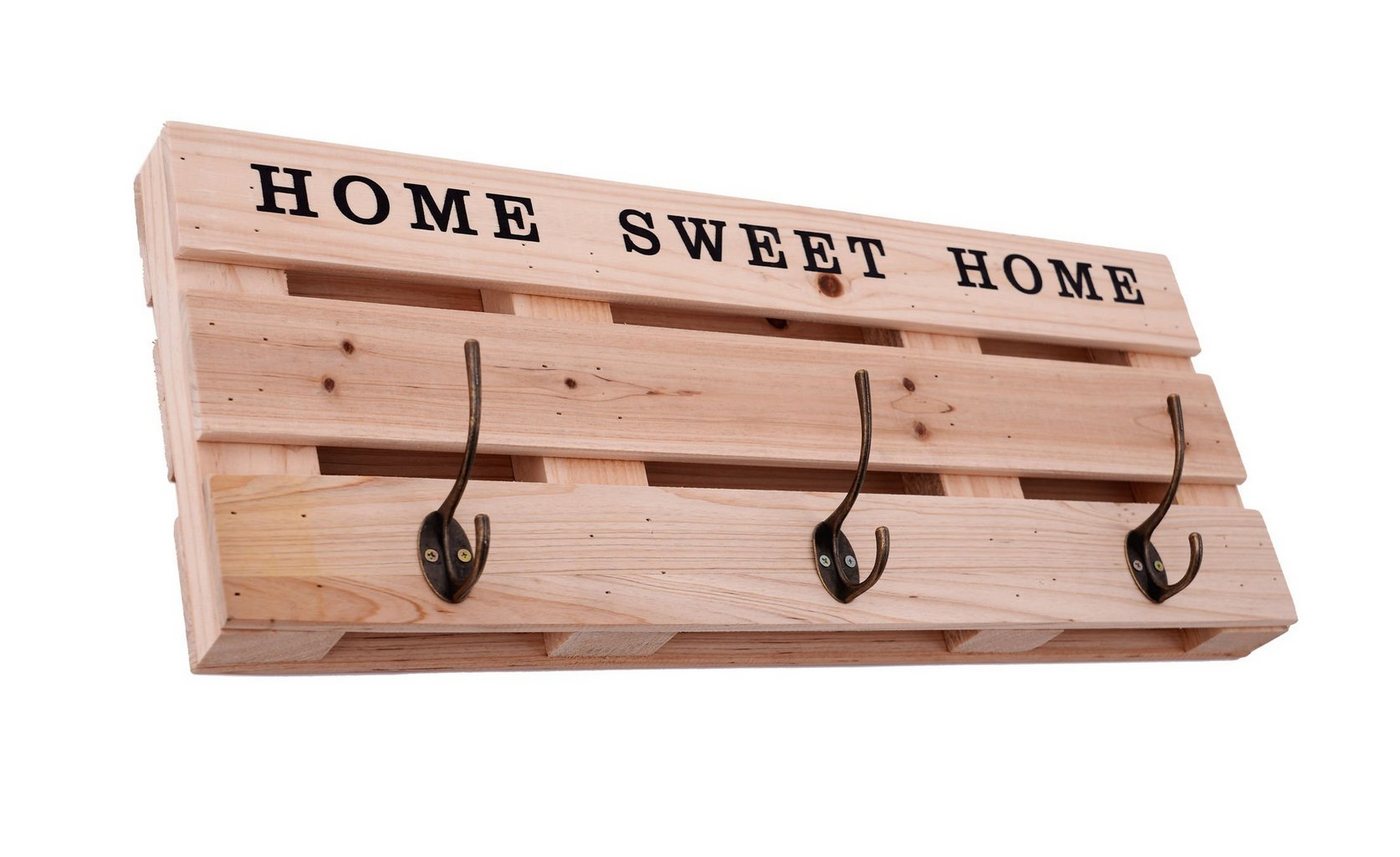 Spetebo Garderobenleiste Paletten Wandgarderobe Home Sweet Home - 59x23 cm (Stück, 1 St., Holzgarderobe), Holz Garderobe mit 3 Kleiderhaken von Spetebo