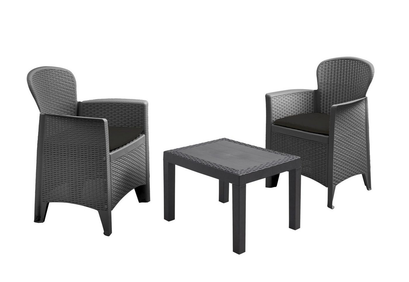 Spetebo Gartenlounge-Set Kunststoff Gartenmöbel im 3er Set anthrazit, (Set, 3-tlg., Tisch mit Stühlen), Schwarze Gartenmöbel im Set von Spetebo