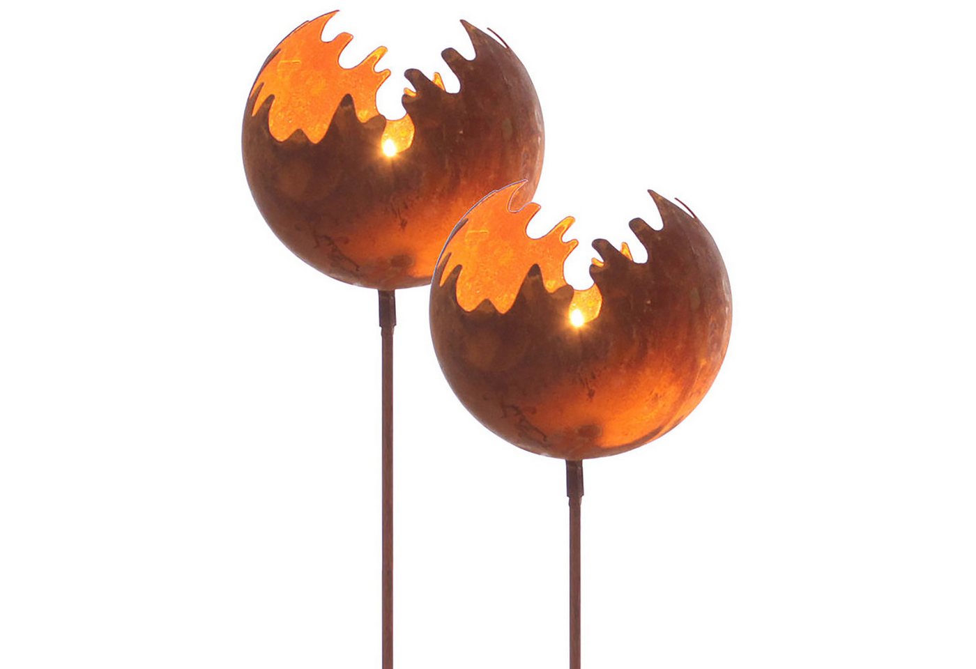 Spetebo Gartenstecker 2x Metall Gartenstecker Naturrost Feuerball klein (2-St., 2-teilig) Deko Windlicht mit Naturrost von Spetebo