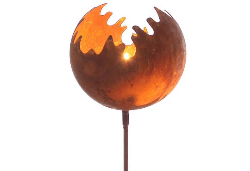 Spetebo Gartenstecker Metall Gartenstecker Naturrost Feuerball klein (Stück, 1-St) Deko Windlicht mit Naturrost von Spetebo
