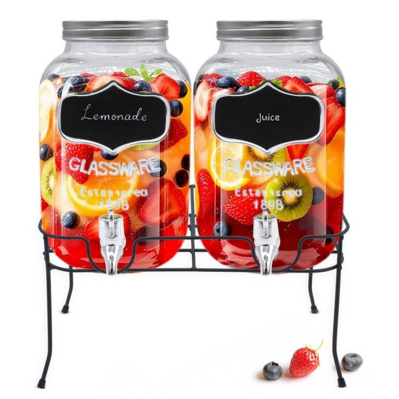 Spetebo Getränkespender 2er Set Getränkespender mit Zapfhahn - je 4 Liter, inklusive Metall-Ständer, jeweils mit Schraubverschluss Spetebo Getränkespender 2er Set Getränkespender mit Zapfhahn - je 4 Liter, inklusive Metall-Ständer, jeweils mit Schraubverschluss von Spetebo