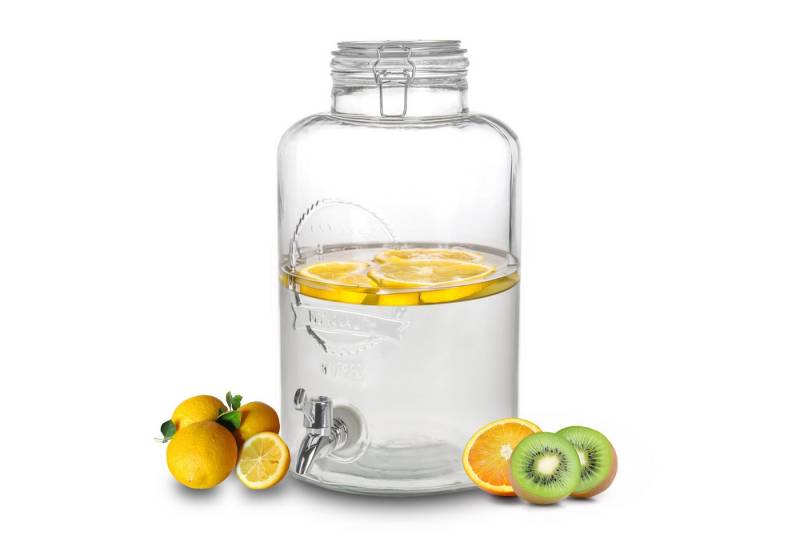 Spetebo Getränkespender Getränke Spender mit Zapfhahn - 8 Liter, Glas Wasserspender mit Bügel Verschluss von Spetebo