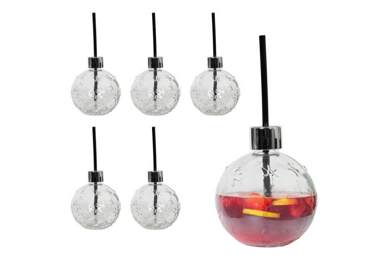 Spetebo Glas Christbaumkugel zum Trinken 400 ml 6er Set, Glas / Kunststoff, inklusive Kunststoff Strohhalm von Spetebo