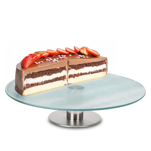 Spetebo Glas Kuchenplatte 360° drehbar - Ø 30 cm - Torten Servierständer mit Metall Fuß - Tortenplatte Kuchen Etagere Servierplatte Drehteller zum Dekorieren von Spetebo