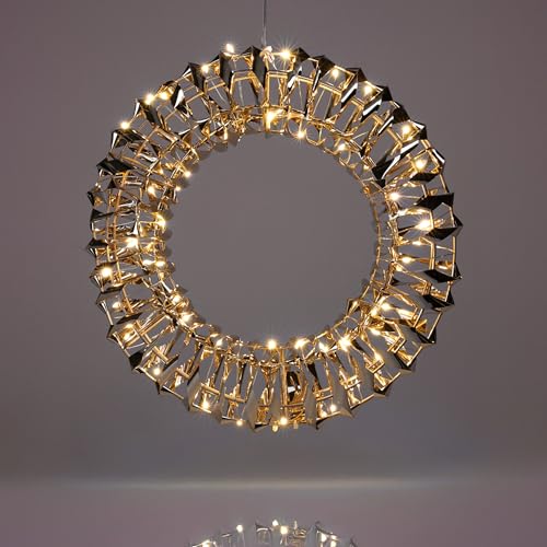 Goldener Ring mit 3D Effekt und Timer - 30 cm - aus Metall mit LED Lichterkette umwickelt Batterie betrieben - Advent Weihnachts Tischdekoration von Spetebo