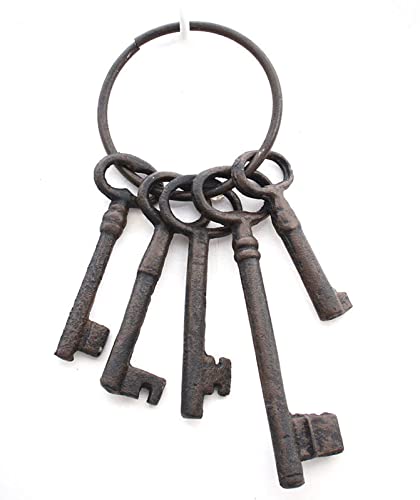 Spetebo Gusseisen Deko Schlüsselbund - ca. 22 cm x 8 cm - 5 antike Schlüssel am Ring - Vintage Dekoration Flur Terasse Garten von Spetebo