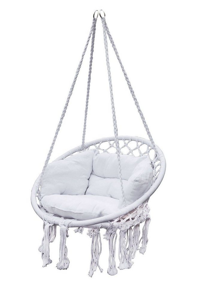 Spetebo Hängestuhl Relax Hängesessel mit Kisssen 80x60 cm weiß (Set, 1 St., inklusive Kordel und Ösen zum Hängen), bis zu ca. 120 kg, Innen- und Außenbereich von Spetebo